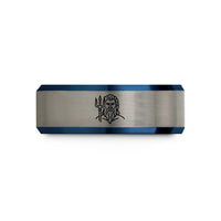 unique presents for her – black & blue & gray tungsten poseidon trident wedding band