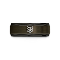 custom rings for women – gunmetal & black tungsten cat wedding band