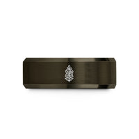 special presents for her – gunmetal & rose gold tungsten july larkspur wedding band