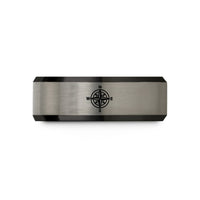 fiancee present ideas her – black & blue & silver tungsten banks compass wedding band