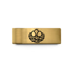 her engagement ring present – gold tungsten nest eggs wedding band