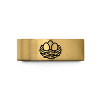 her engagement ring present – gold tungsten nest eggs wedding band