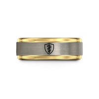 meaningful presents for her – black & gold & silver tungsten asclepius shield wedding band