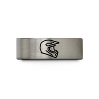 unique presents for her – black & blue & gray tungsten motocross helmet wedding band