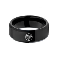 engraved rings for women – black tungsten spiral circle wedding band