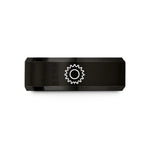 engraved rings for women – black tungsten sprocket wedding band