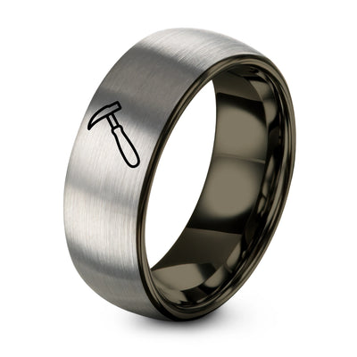 Edge Creaser – Tungsten Wedding Band, 8 mm, Silver, Gunmetal Comfort-Fit Unisex