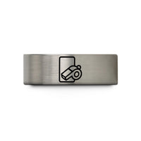 custom engraved rings – blue & silver tungsten red card whistle wedding band