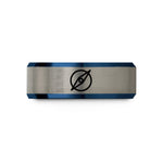 tungsten wedding bands – blue & silver tungsten azimuth pointer wedding band