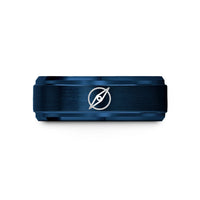 unisex promise rings – blue tungsten azimuth pointer wedding band