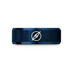 engraved friendship rings – blue tungsten azimuth pointer wedding band