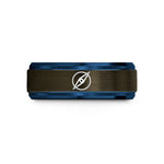 unisex promise rings – gunmetal & blue tungsten azimuth pointer wedding band