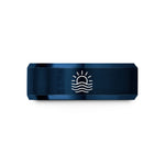 unique rings for couples – blue tungsten setting sun waves wedding band