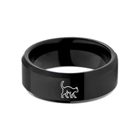 unique presents for her – black tungsten arched back cat wedding band