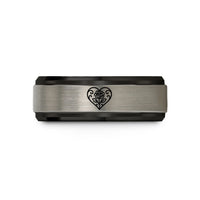 best friend jewelry presents – black & gray tungsten filigree heart rose wedding band