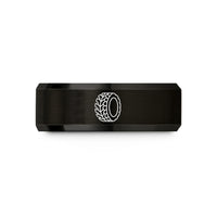 personalized presents for women – black tungsten knobby tire tread wedding band