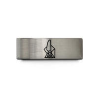 custom jewelry for friends – blue & grey tungsten turbine blade wedding band