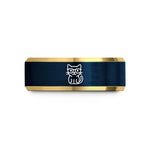 holiday presents for friends – gold & blue tungsten cat glasses wedding band
