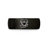 personalized presents for pals – black & gold tungsten hand heart infinity wedding band
