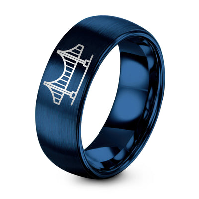 Akashi Kaiky Bridge – Tungsten Wedding Band, 8 mm, Blue Comfort-Fit Unisex