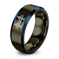 blue tungsten rings her – gunmetal & blue tungsten akashi kaiky bridge ring