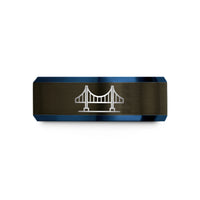 custom engraved rings her – gunmetal & blue tungsten akashi kaiky bridge wedding band