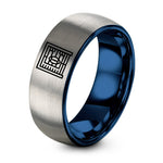 Gifts for Friends Women – blue & gray tungsten football end ring