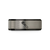 silver rings friendship band – black & gray tungsten ratchet wedding band