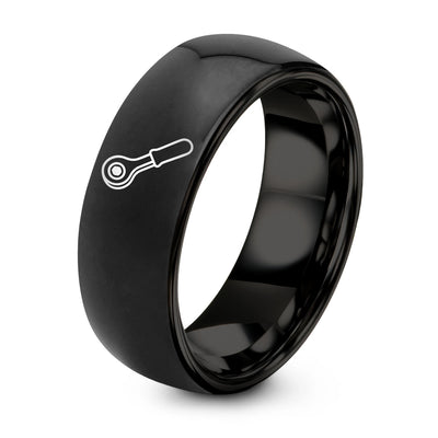 Ratchet – Tungsten Wedding Band, 8 mm, Black Comfort-Fit Unisex