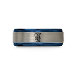 unisex tungsten rings present – blue & silver tungsten back squat wedding band