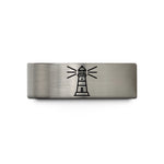 engraved rings for couples – black & blue & gray tungsten portland lighthouse wedding band