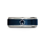 women tungsten wedding band – blue & gray tungsten thiophene ring wedding band