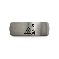 graduation present ideas – blue & silver tungsten campsite fire wedding band