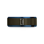 custom engraved rings for women – gunmetal & blue tungsten graduated cylinder wedding band