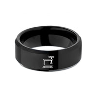engraved rings for couples – black tungsten stitching pony wedding band