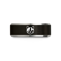 personalized presents for women – black & gray tungsten calico cat icon wedding band