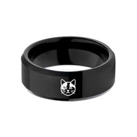 custom rings for couples – black tungsten calico cat icon wedding band