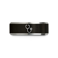 personalized presents for women – black & silver tungsten stethoscope wedding band