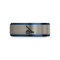 special presents for women – black & blue & silver tungsten curling broom stone wedding band