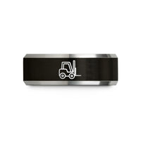 unique present for girlfriend – black & grey tungsten forklift wedding band