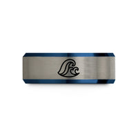 birthday present for mom – black & blue & gray tungsten swell line wedding band