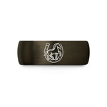 birthday present for her – gunmetal & black tungsten prancing dressage horseshoe wedding band