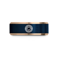 birthday present ideas women – rose gold & blue tungsten stripes emblem wedding band