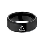unique ring for her – black tungsten caution triangle wedding band