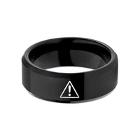 unique ring for her – black tungsten caution triangle wedding band