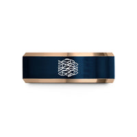 unique presents for her – rose gold & blue tungsten school of fish wedding band