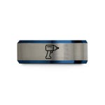 custom bands for women – black & blue & grey tungsten impact wrench wedding band