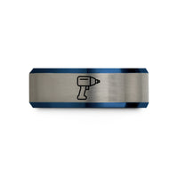 custom bands for women – black & blue & grey tungsten impact wrench wedding band