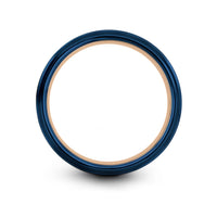 custom rings for couples – tentacle curve engraving on blue & rose gold tungsten wedding band