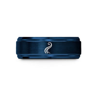 custom rings for couples – blue tungsten tentacle curve wedding band